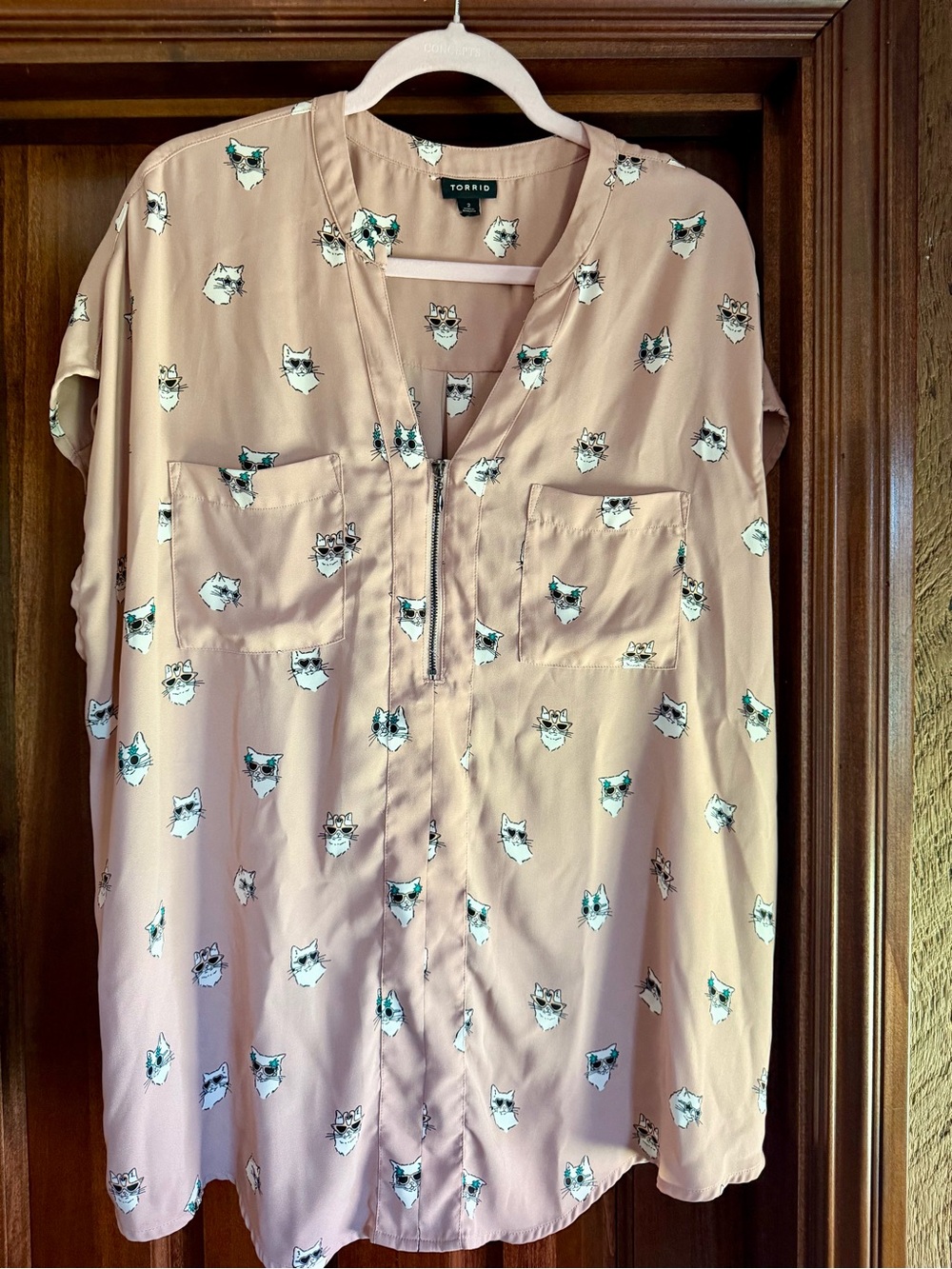 Torrid Blush Pink Cat Face Zip-Front Top